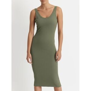 COTTON CITIZEN Dress Womens Size L Olive Green Ribbed Knit Midi Sleeveless Casua